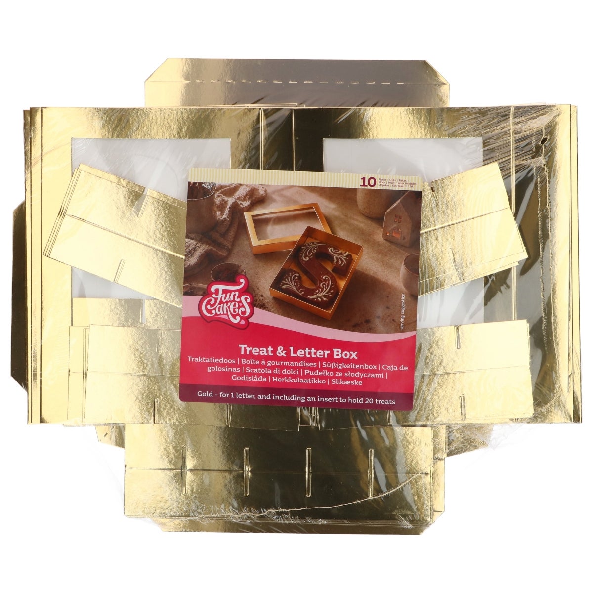 FunCakes Chocoladeletterdoos Goud 20x14x3,5cm pk/10