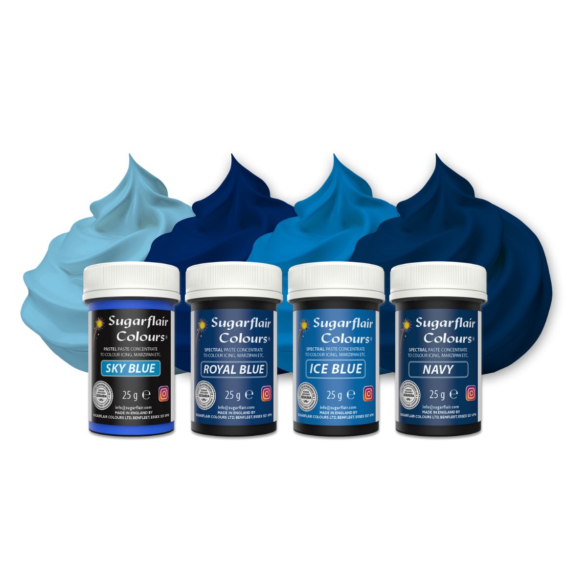 Sugarflair Kleurpasta Blauw Set/4