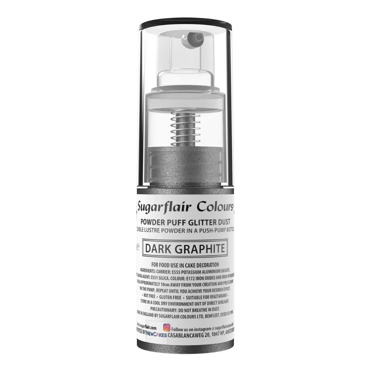 Sugarflair Pump Spray Powder Puff Glitter Dust Dark Graphite 10g