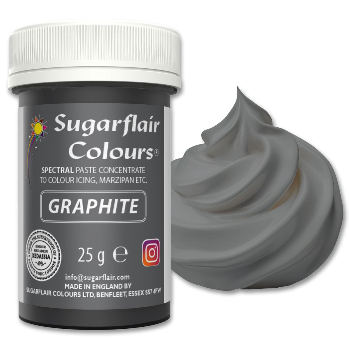 Sugarflair Eetbare Kleurstof Pasta Grafietgrijs 25g
