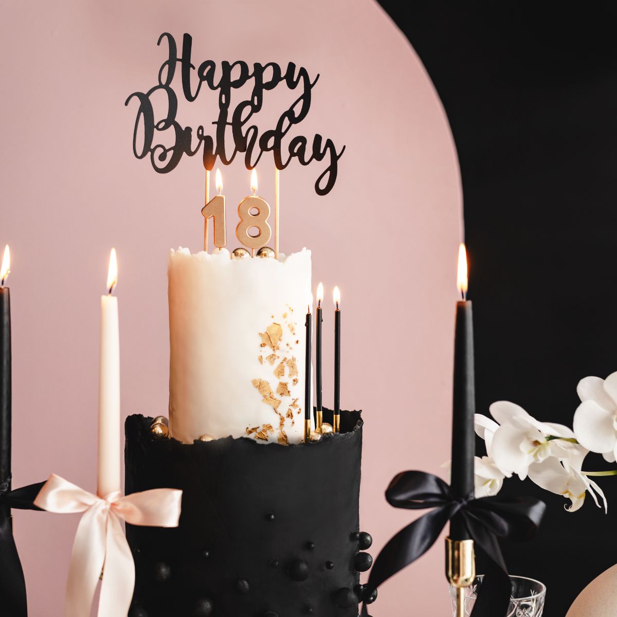 PartyDeco Kaarsen Zwart/Goud 12/pcs