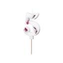 PartyDeco Number Candle 5 - White with Flowers