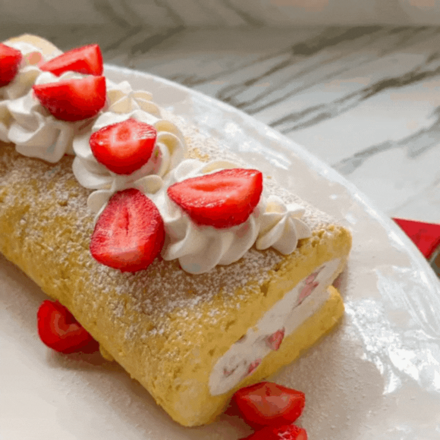 Strawberries & Cream Jelly Roll Cake