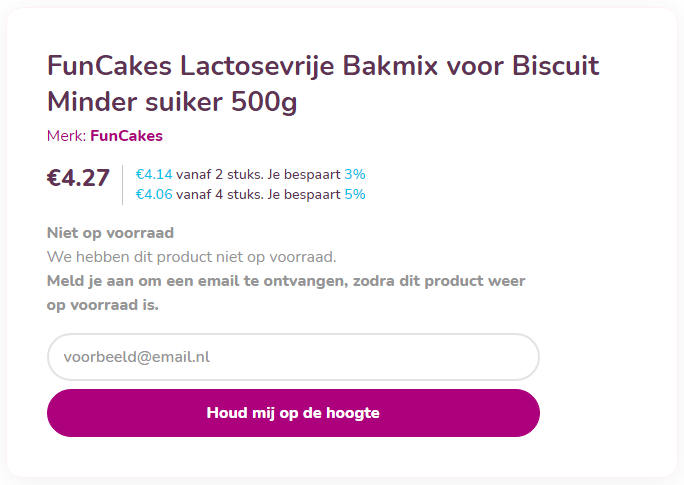 Product niet op voorraad voorbeeld