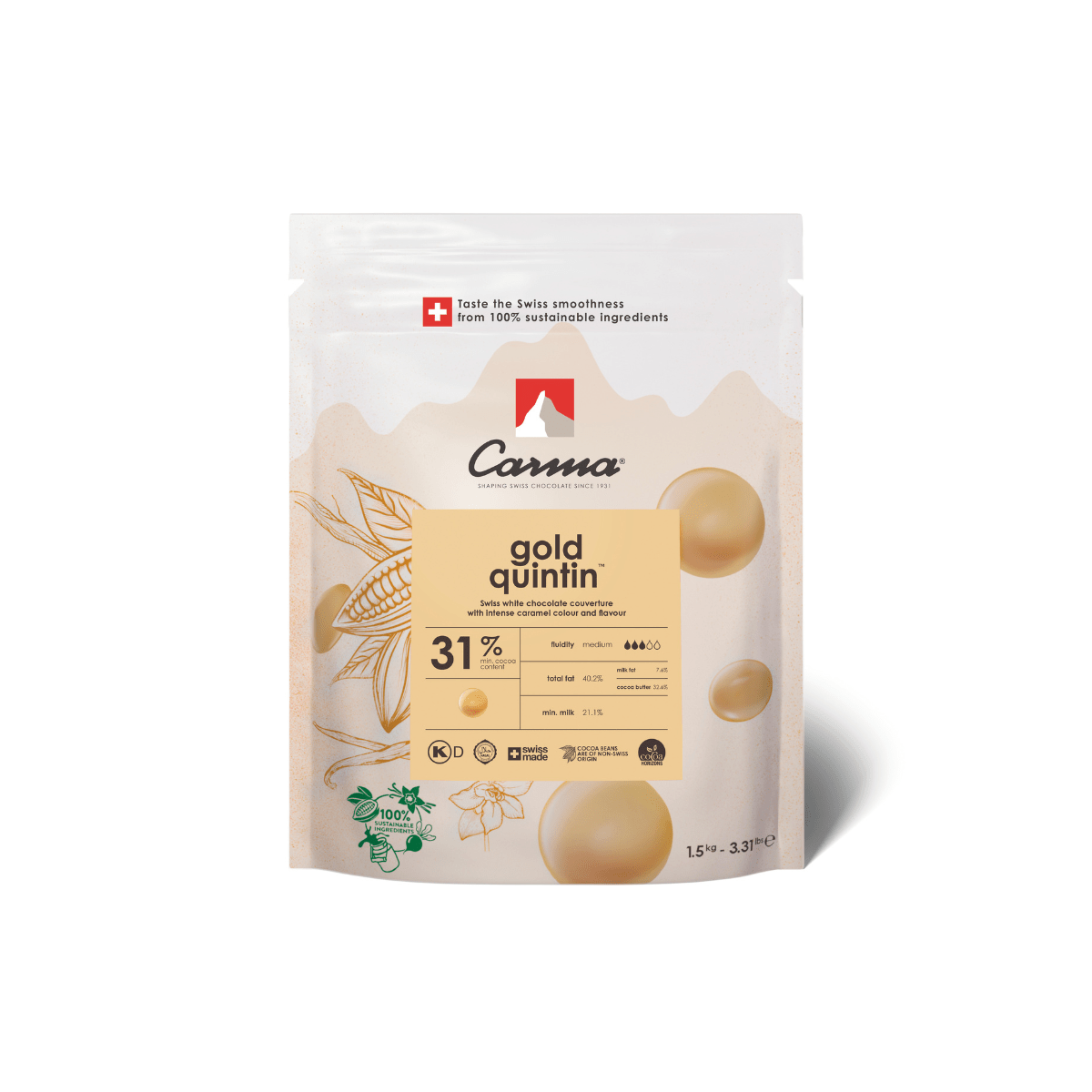 Carma Chocoladedruppels Gold Quintin 31% 1,5kg BBD Discount