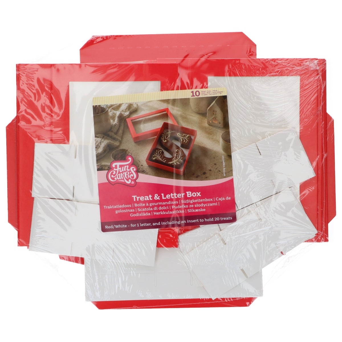 FunCakes Chocoladeletterdoos Rood/Wit 20x14x3,5cm pk/10