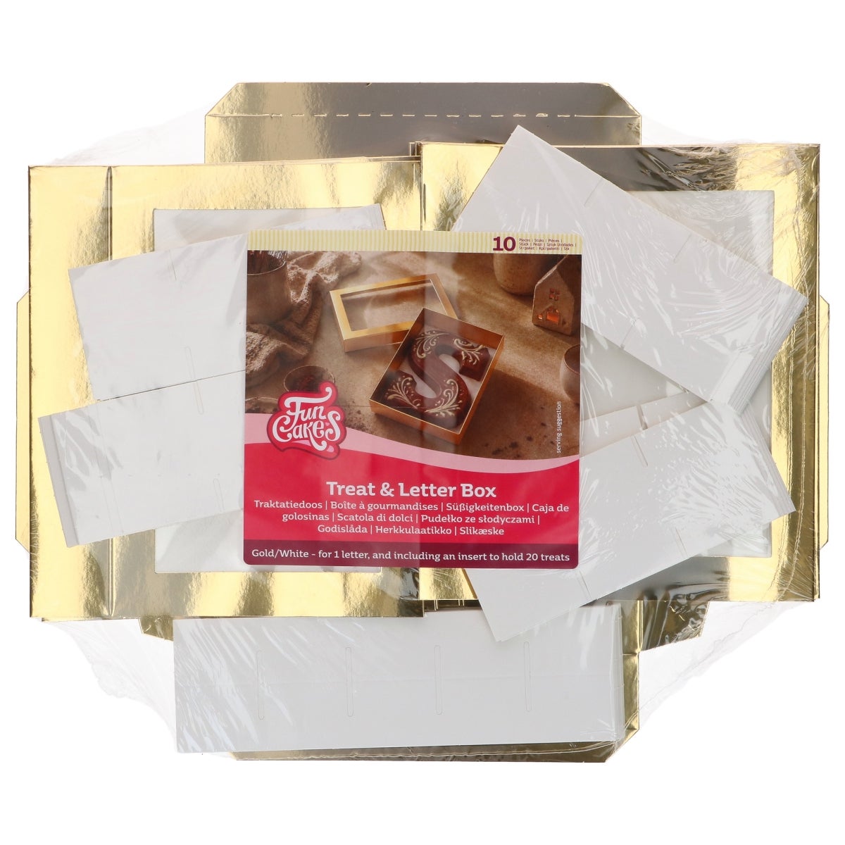 FunCakes Chocoladeletterdoos Goud/Wit 20x14x3,5cm pk/10