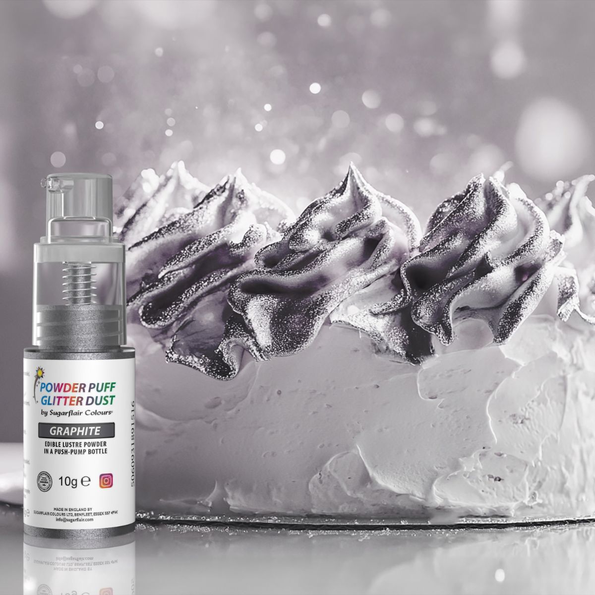 Sugarflair Pump Spray Powder Puff Glitter Dust Graphite 10g