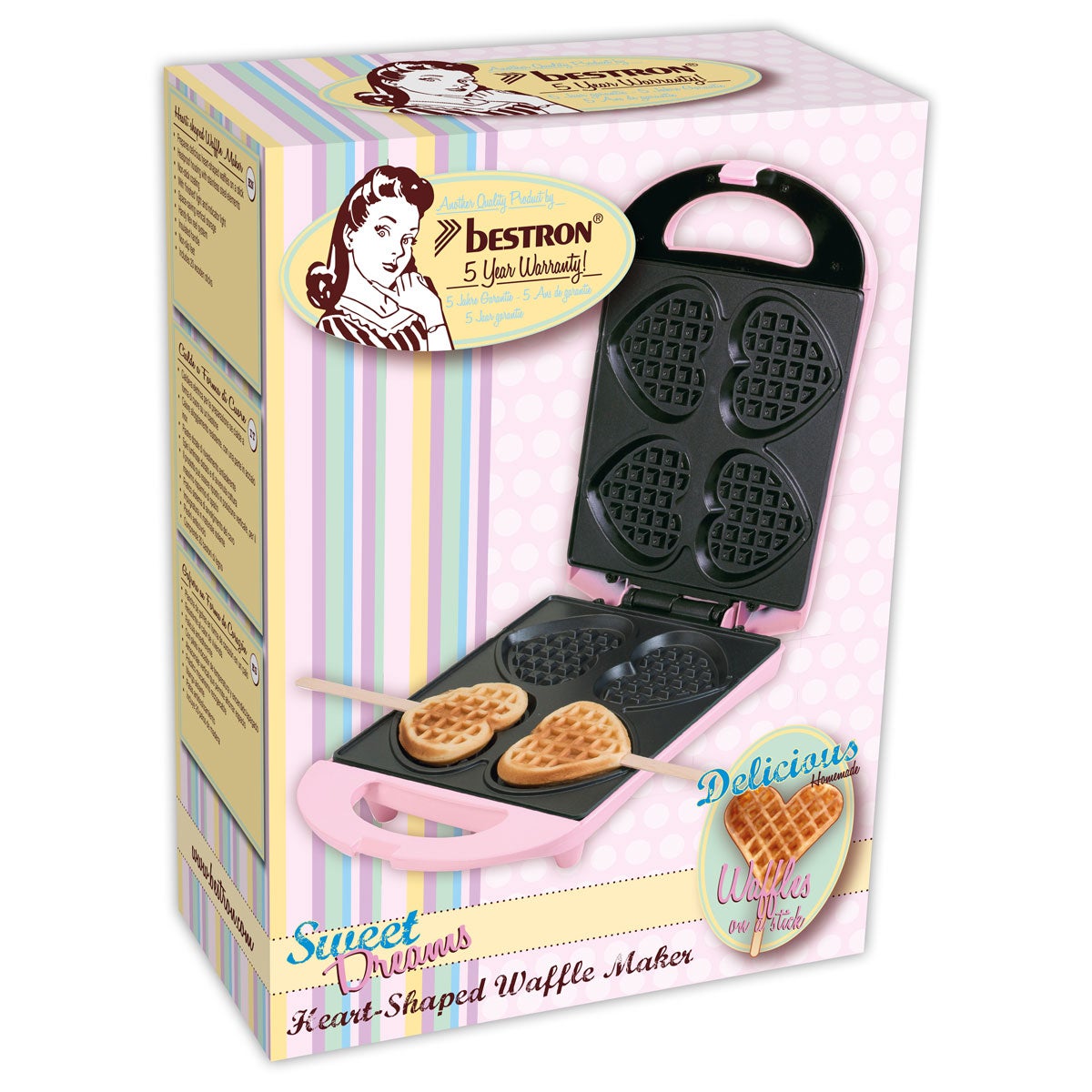 Bestron Sweet Dreams - Wafelijzer Hartjes - Roze