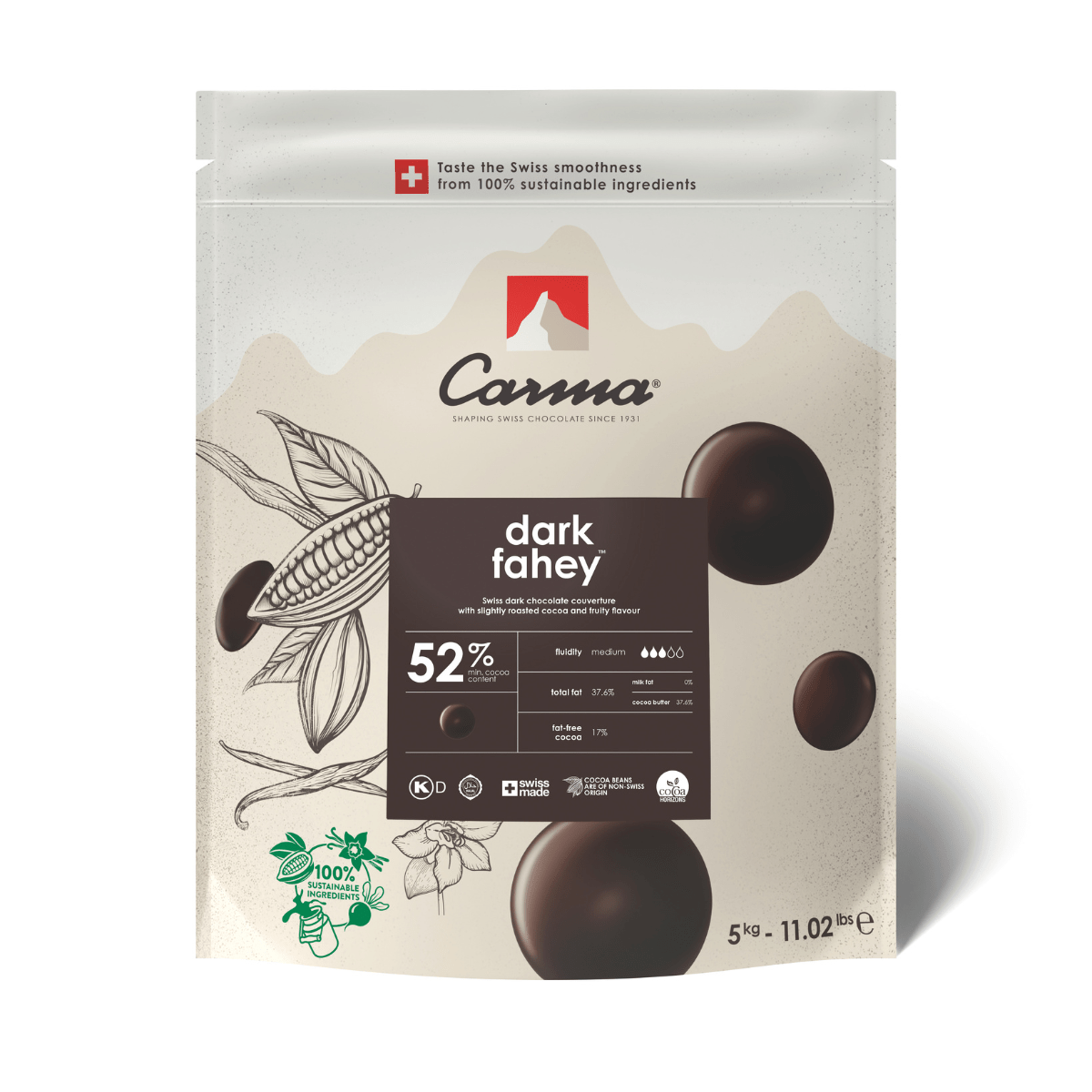 Carma Chocoladedruppels 5kg - Dark Fahey 52%