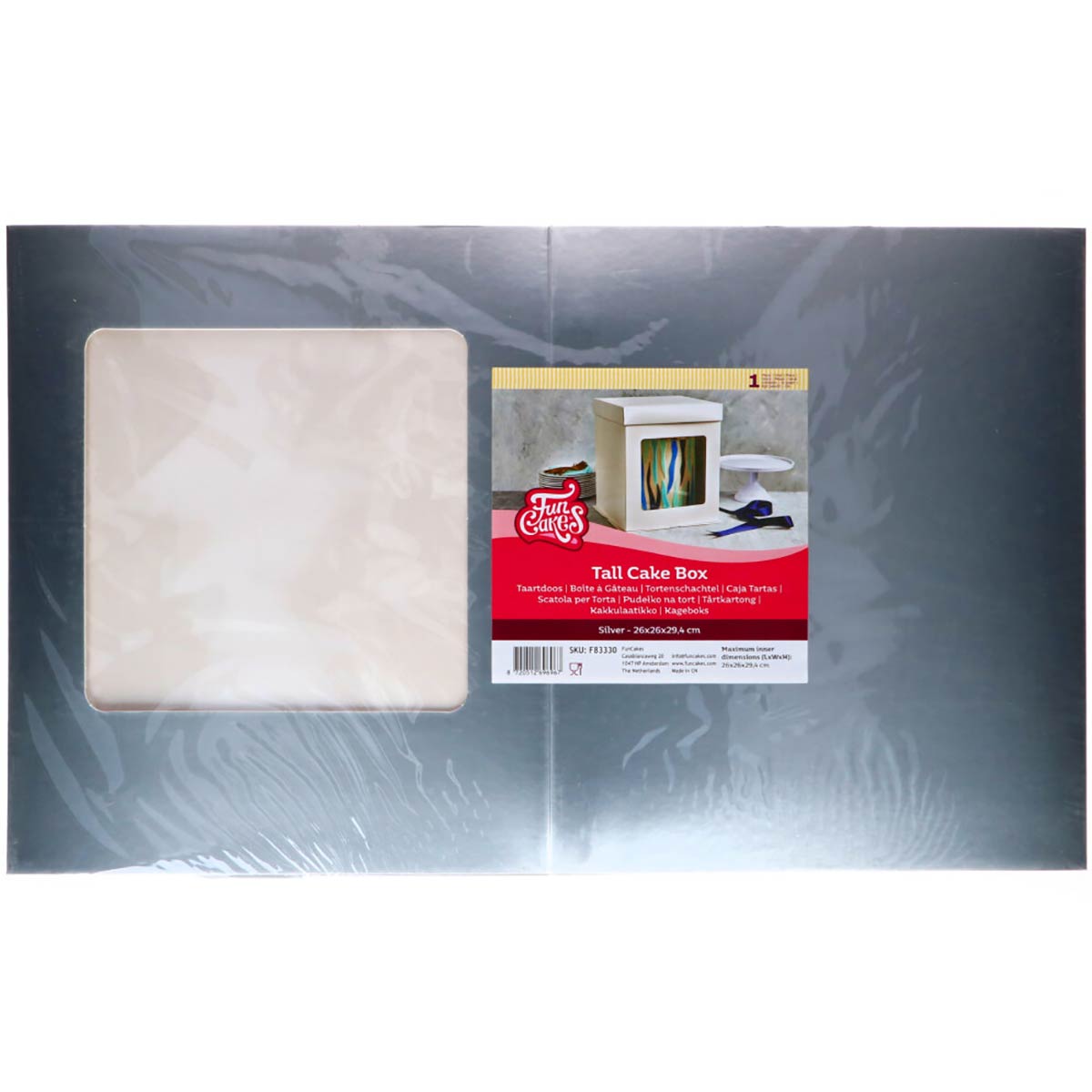 FunCakes Tall Cake Box 26 x 26x 29,4 cm - Zilver