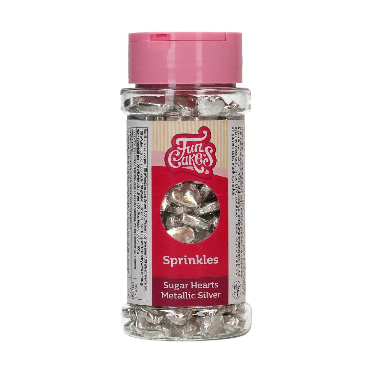 FunCakes Suikerhartjes Metallic Zilver 80g