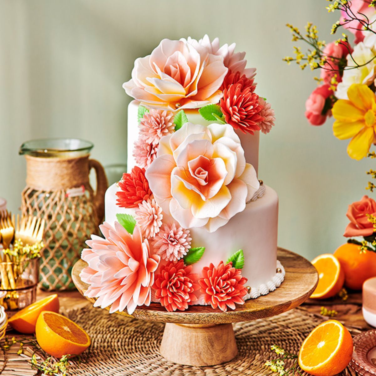 FunCakes Eetbare Papieren Bloemen Deluxe Pioenroos Oranje Ombre Groot pk/1
