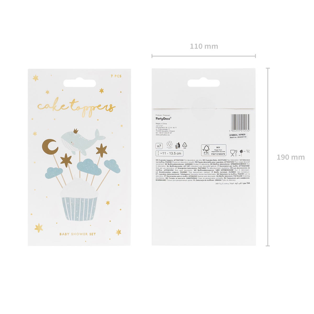 PartyDeco Cupcake Toppers - Walvis pk/7