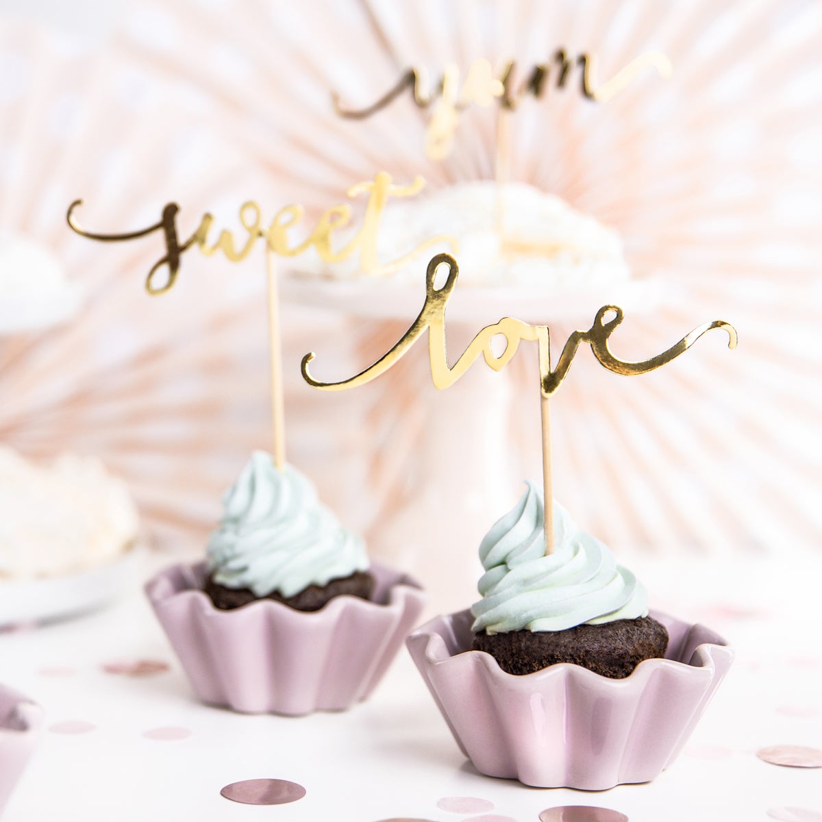 PartyDeco Cupcake Toppers Love Gold pk/6