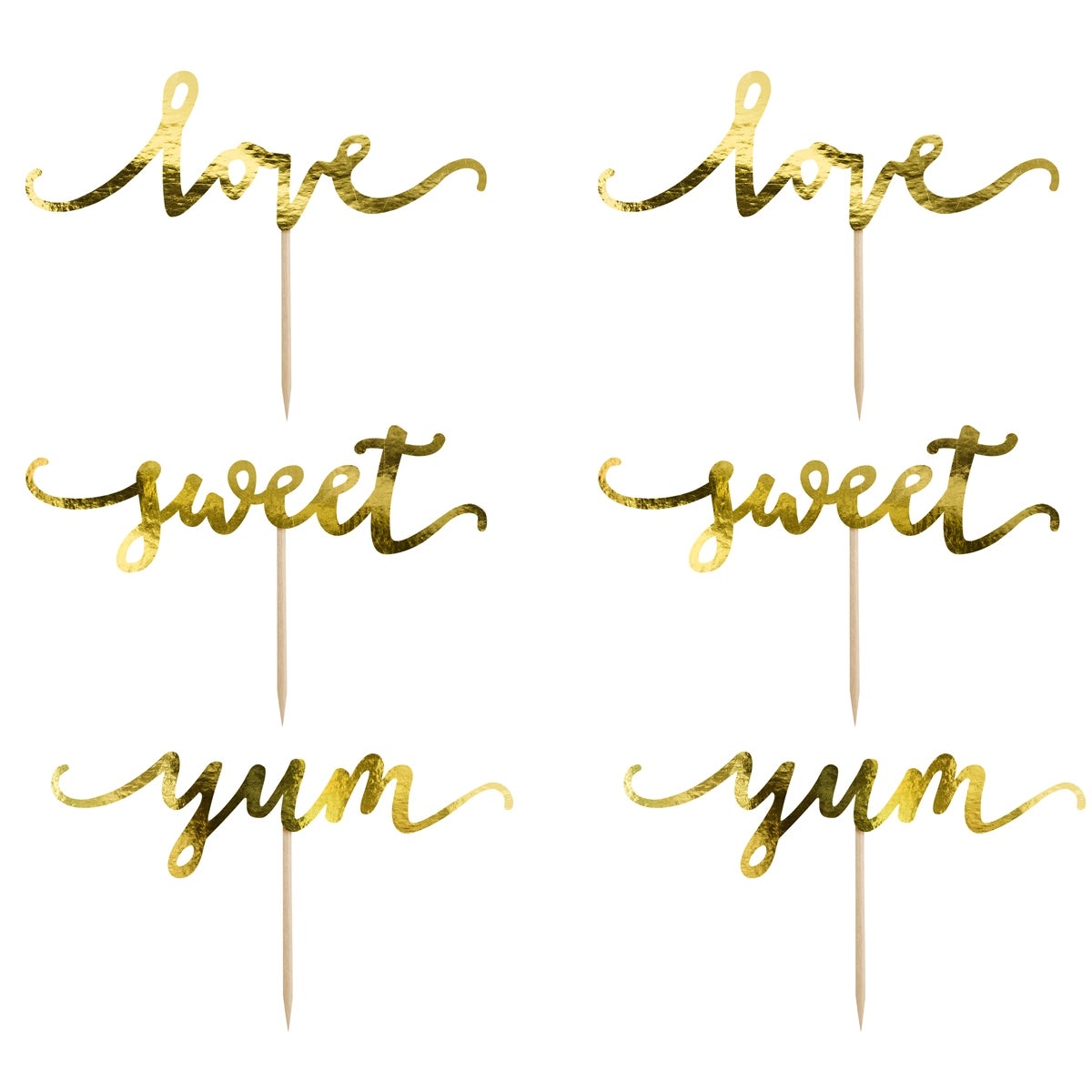 PartyDeco Cupcake Toppers Love Gold pk/6