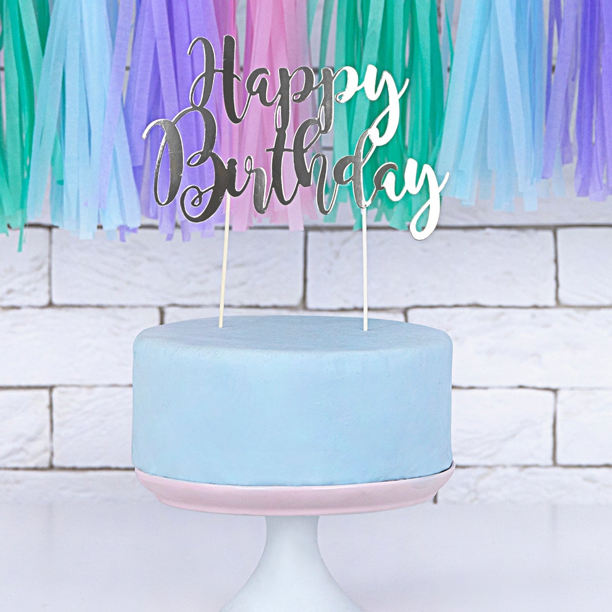 PartyDeco Cake Topper Happy Birthday - Zilver