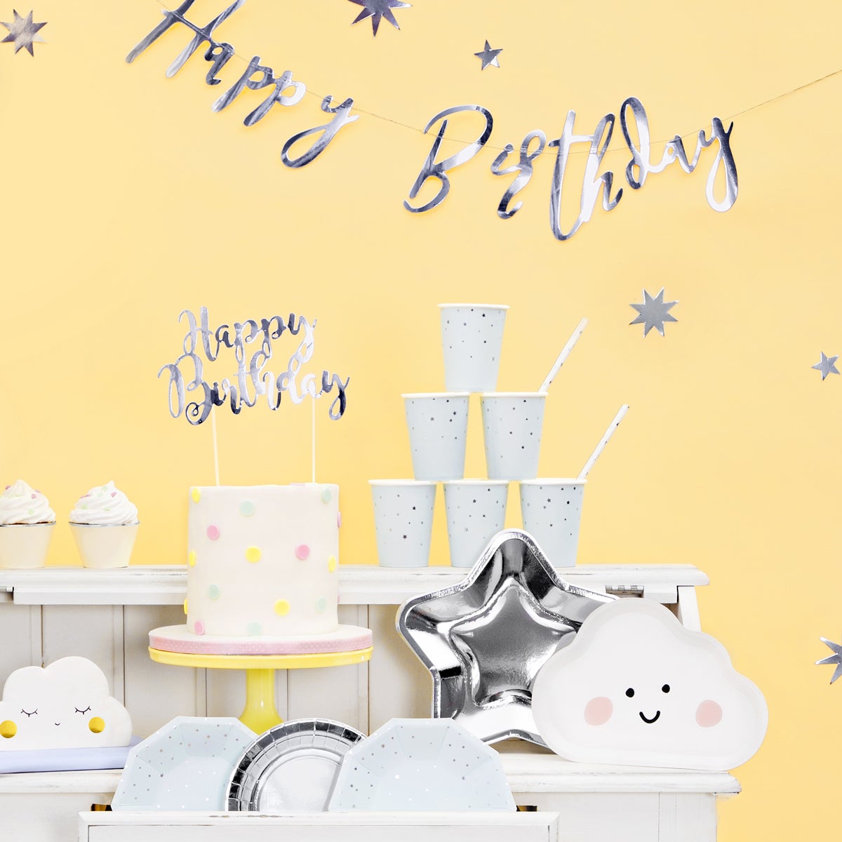 PartyDeco Cake Topper Happy Birthday - Zilver