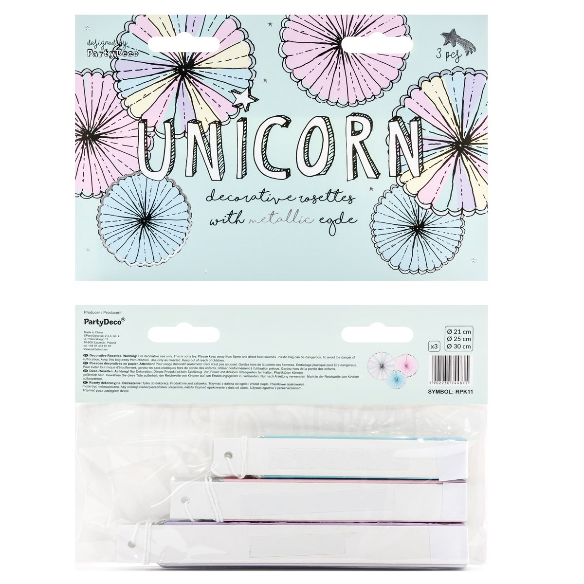 PartyDeco Decorative Rosettes Unicorn Mix Set/3