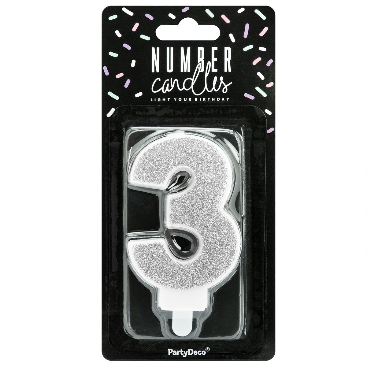 PartyDeco Verjaardag Kaars Nummer 3 - Zilver