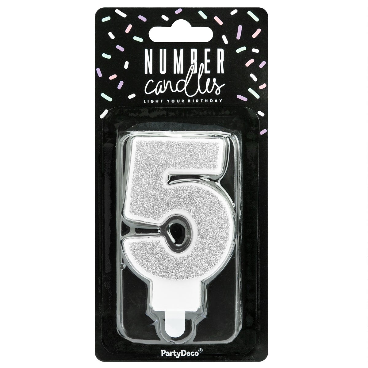 PartyDeco Verjaardag Kaars Nummer 5 - Zilver