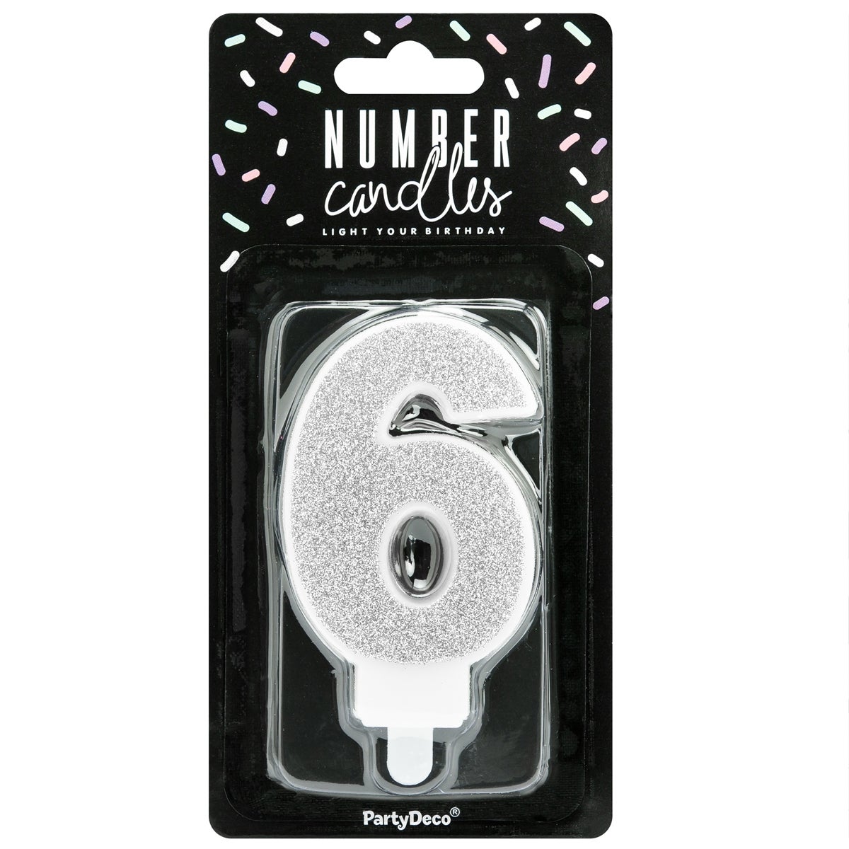 PartyDeco Verjaardag Kaars Cijfer 6 - Zilver