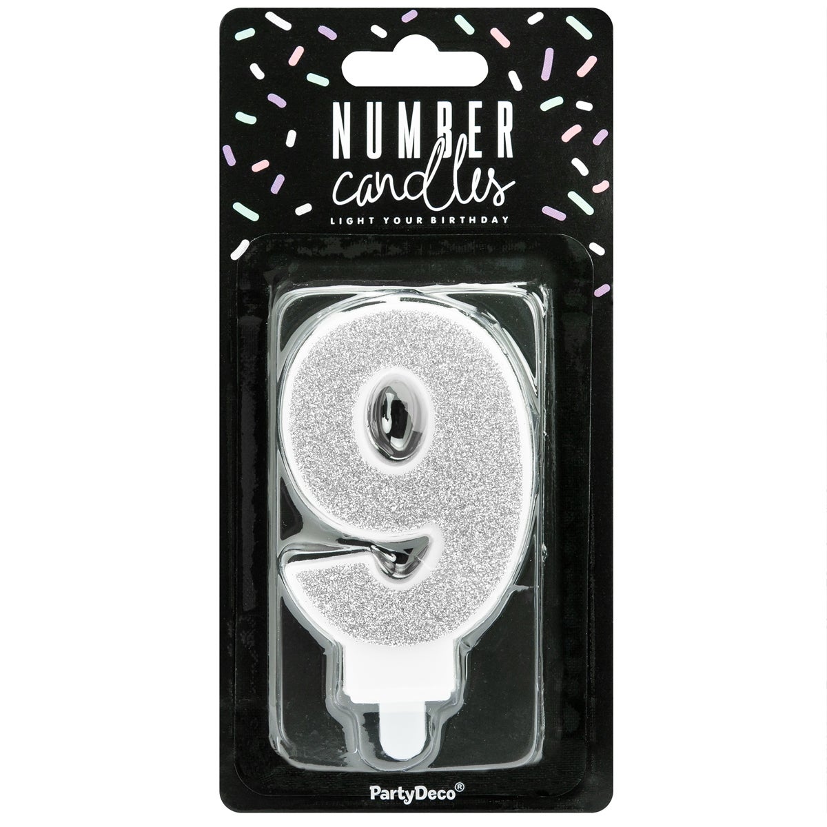 PartyDeco Verjaardag Kaars Cijfer 9 - Zilver