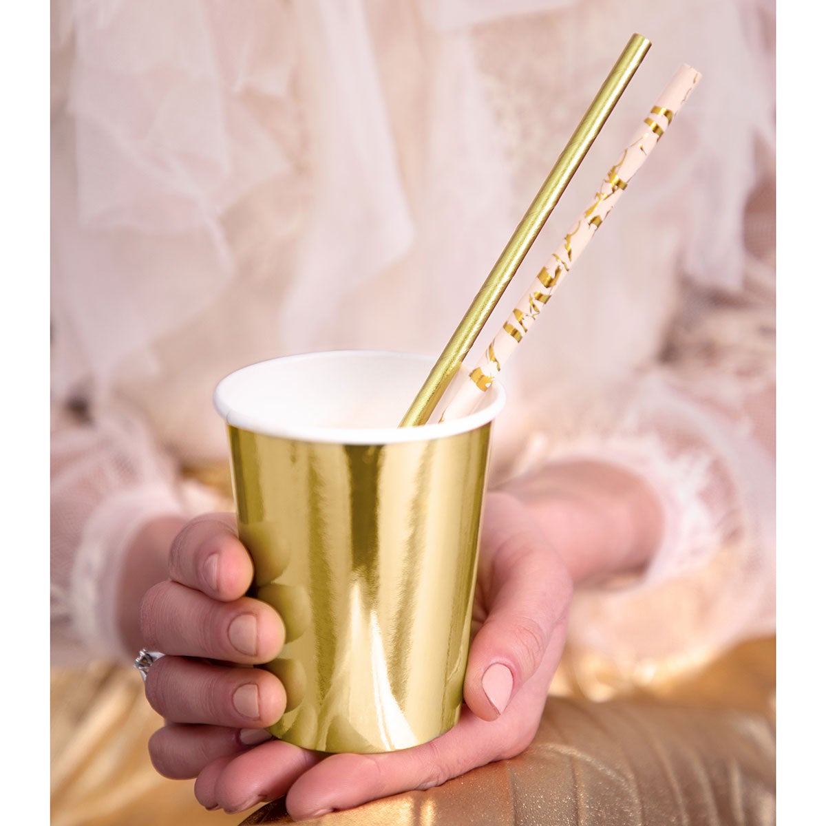 PartyDeco Papieren Rietjes Poederroze pk/10