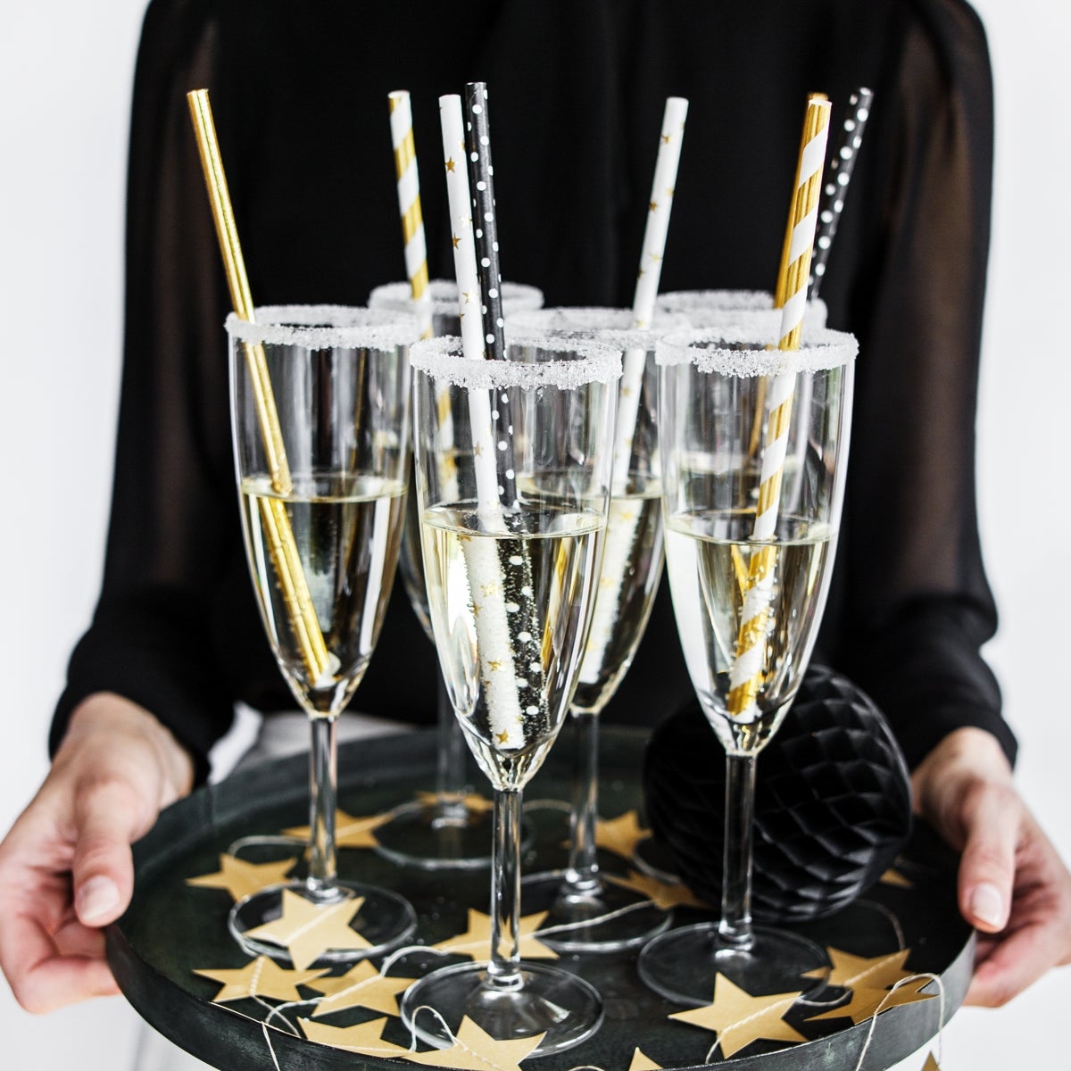 PartyDeco Papieren Rietjes Zwart pk/10