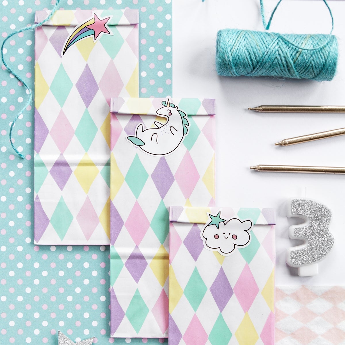 PartyDeco Traktatie Zakjes Unicorn Set/6