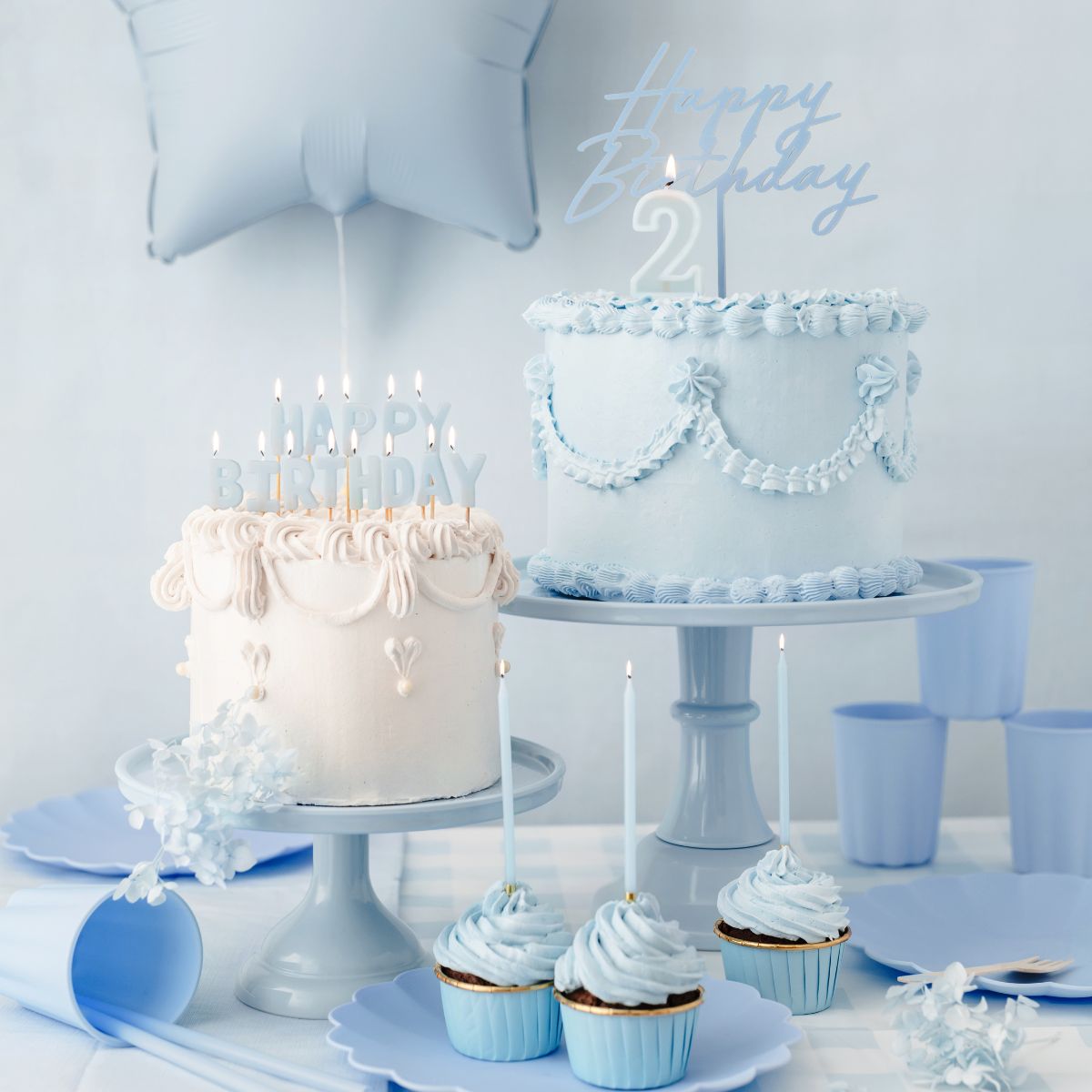 PartyDeco Kaarsen Blauw/Goud 12/pcs