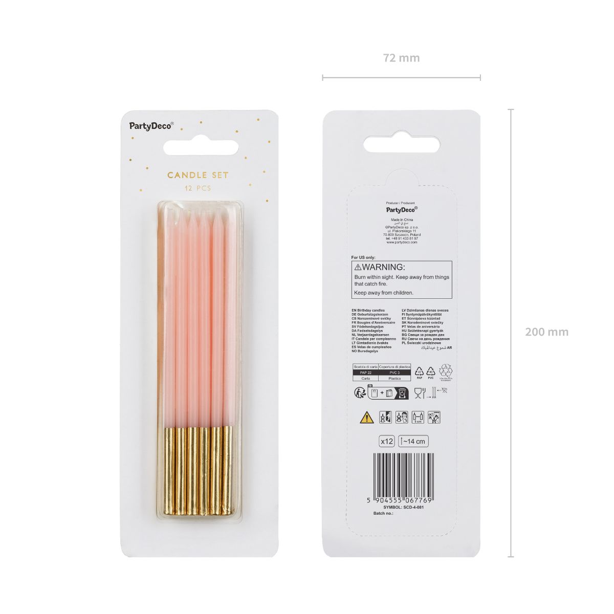 PartyDeco Kaarsen Roze/Goud 12/pcs