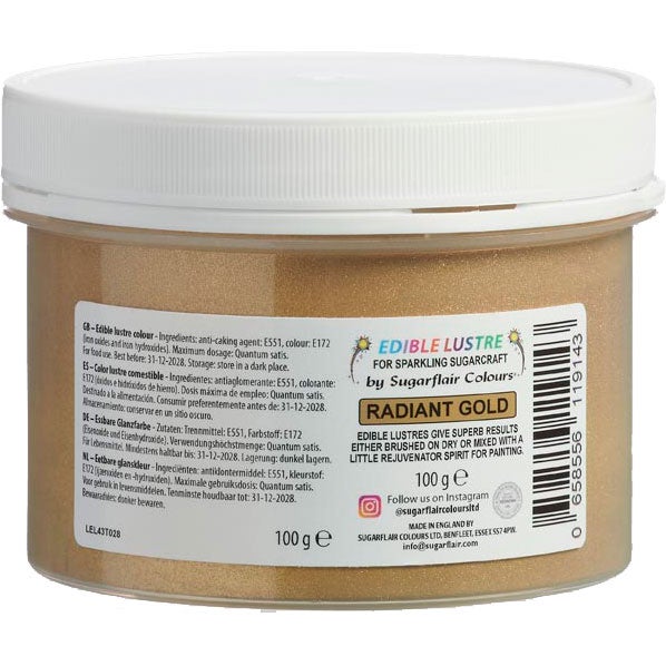 Sugarflair Eetbare Glanspoeder Stralend Goud 100g