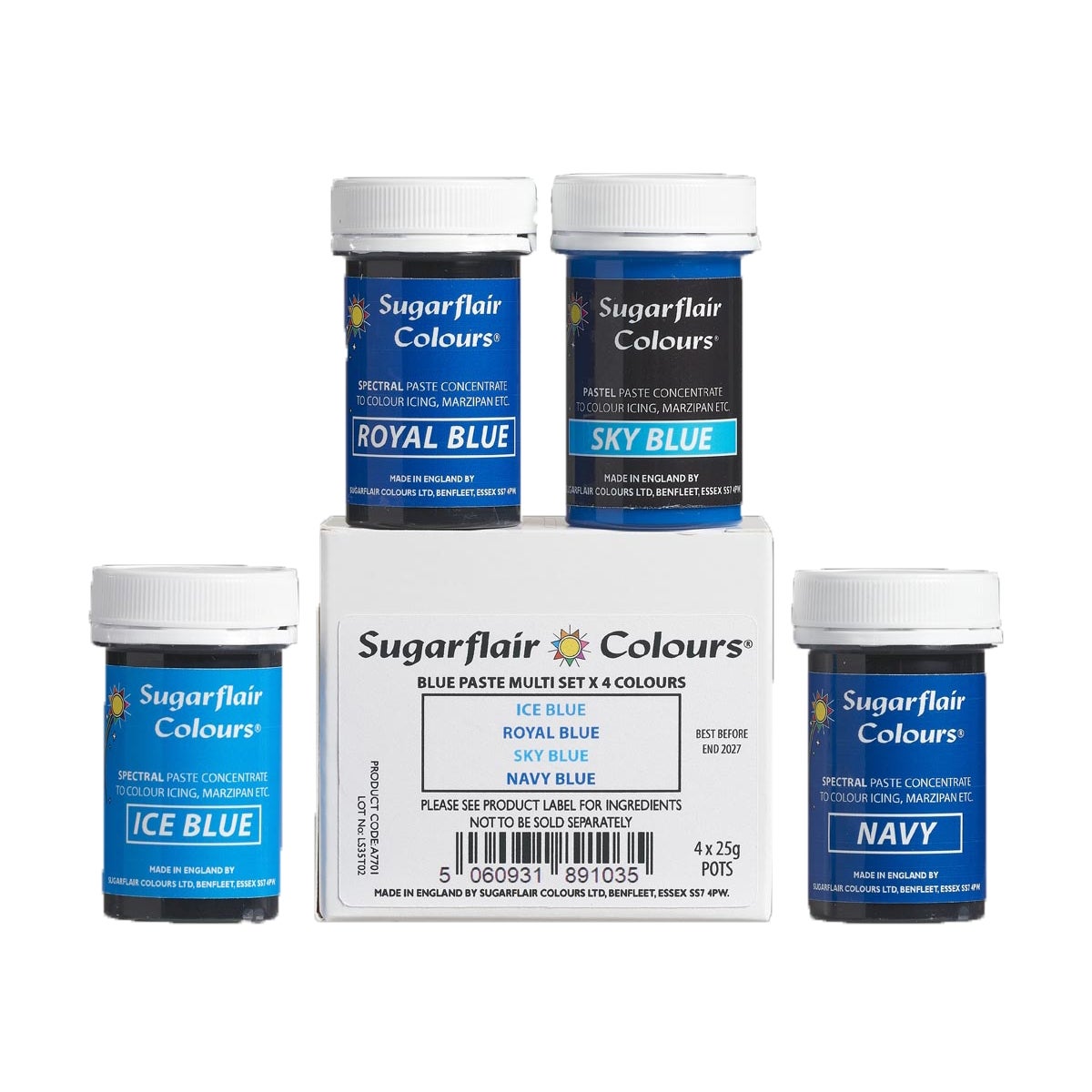 Sugarflair Kleurpasta Blauw Set/4