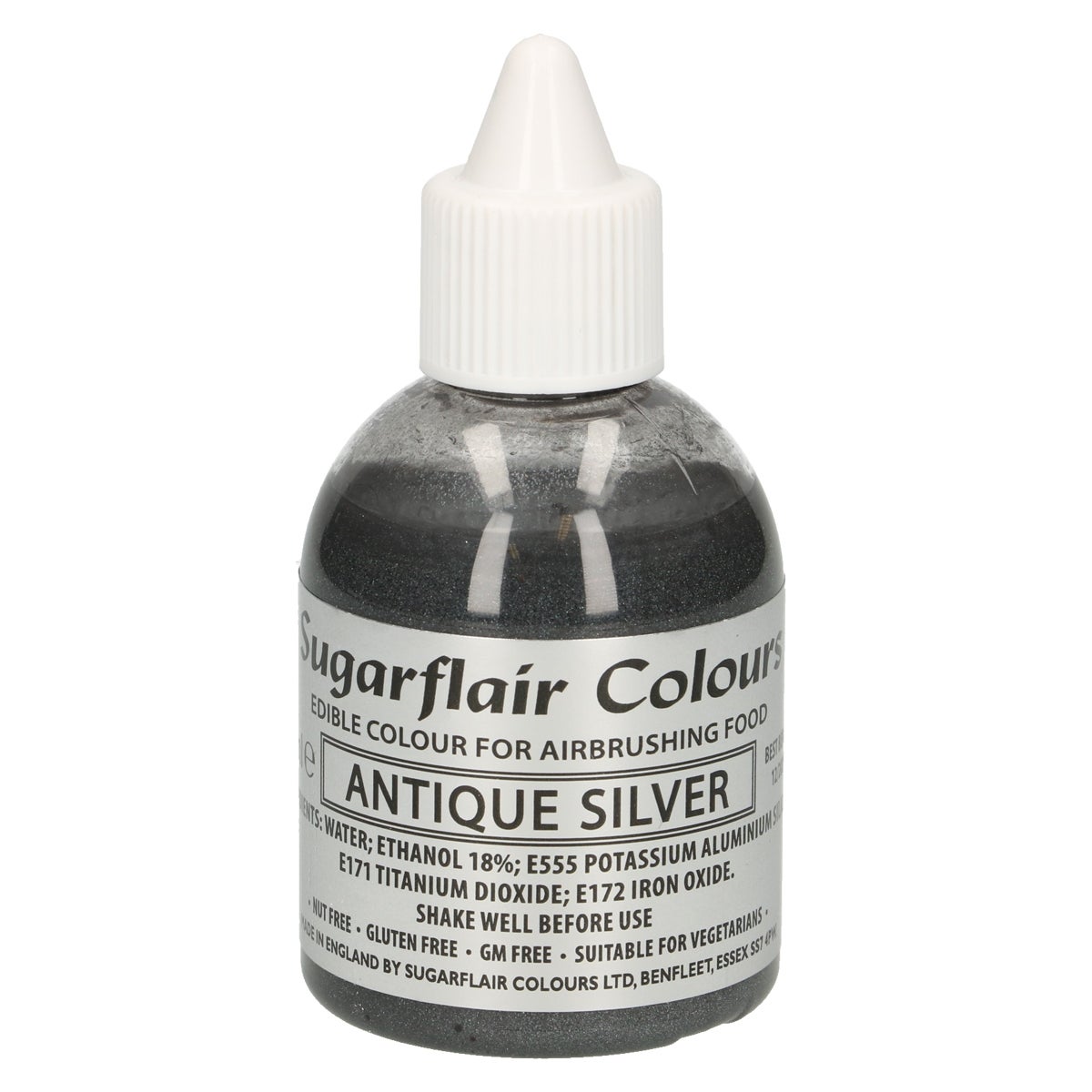 Sugarflair Airbrush Kleurstof Glitter Antiek Zilver 60ml