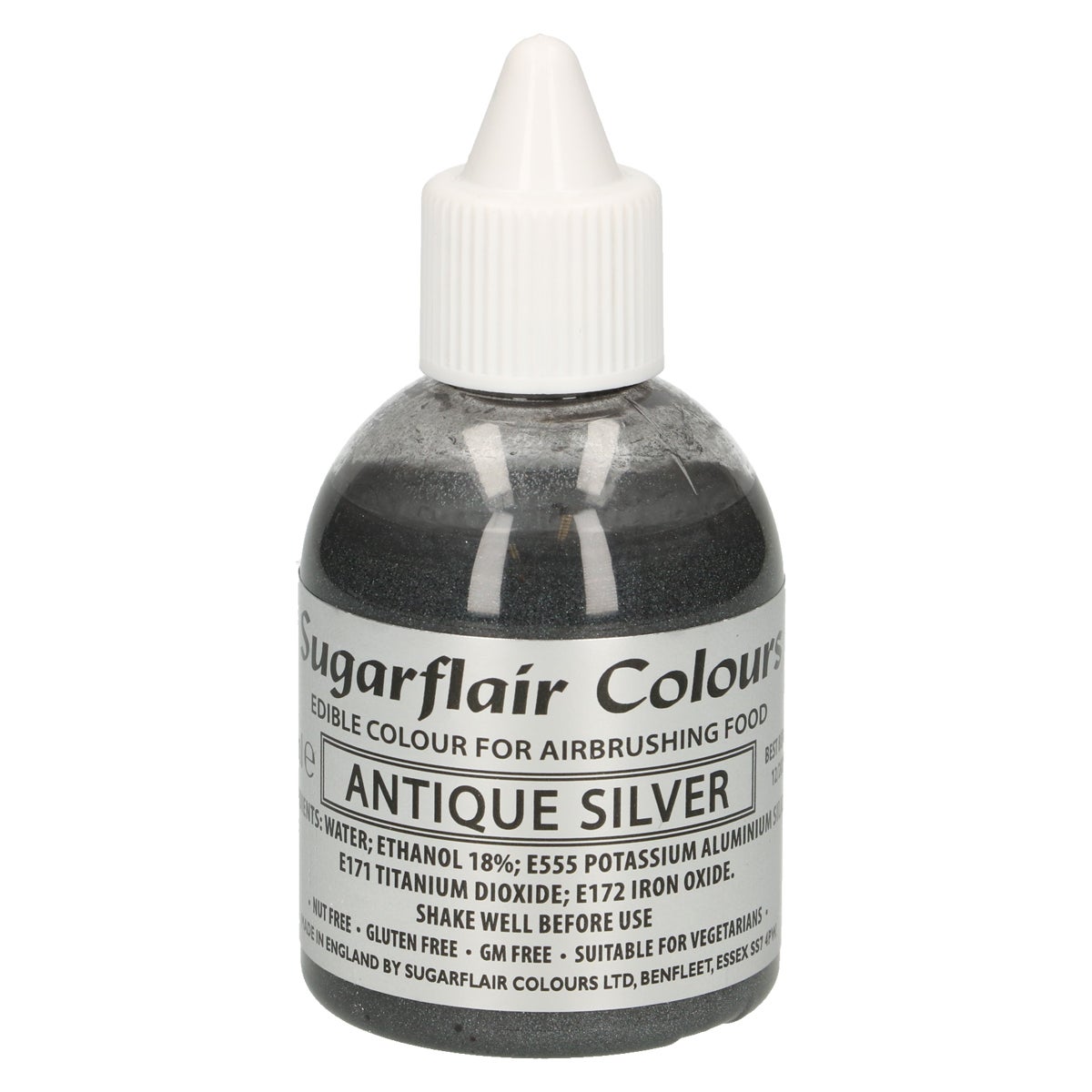 Sugarflair Airbrush Kleurstof Glitter Antiek Zilver 60ml