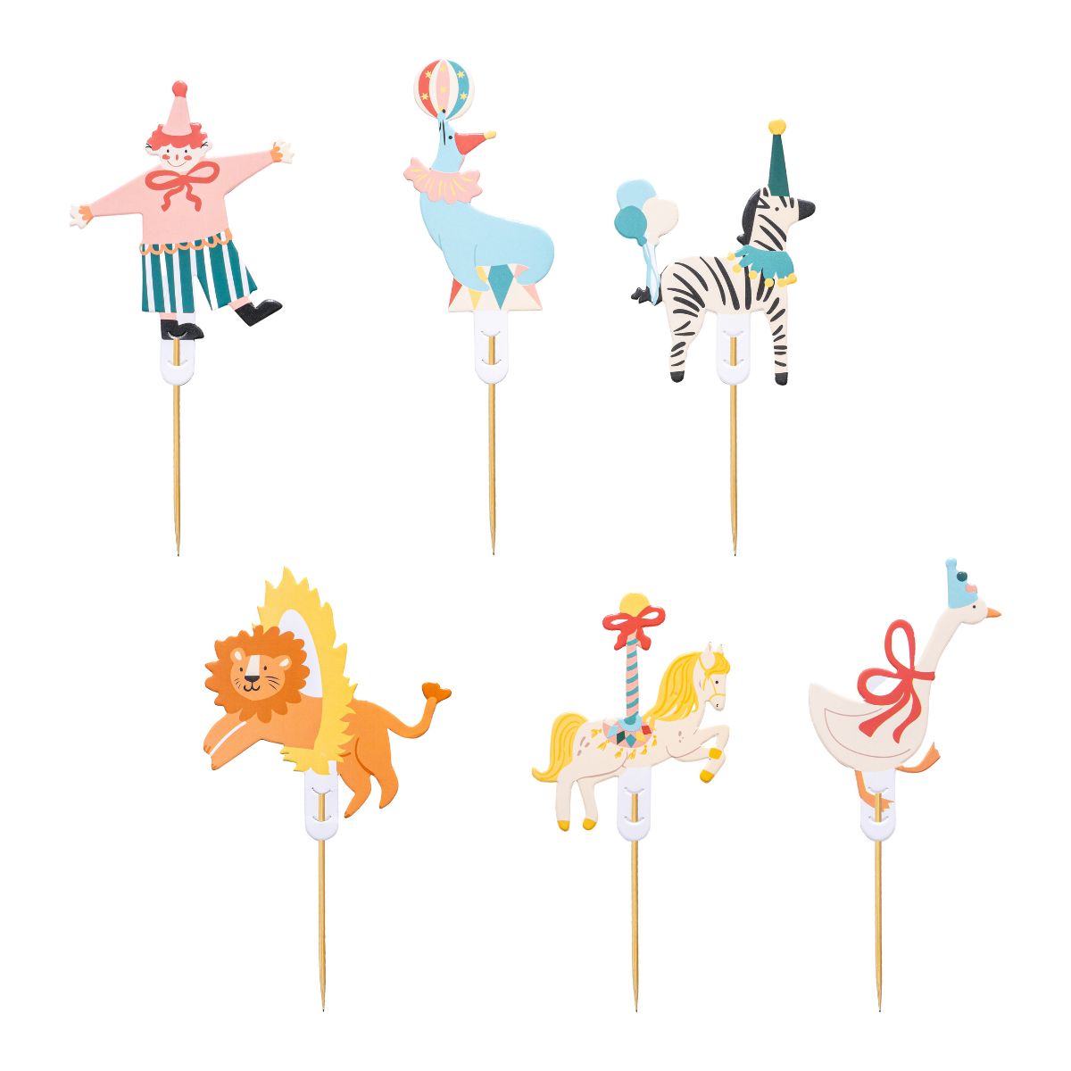 PartyDeco Taarttopper Circus 9-11 cm 6 stuks