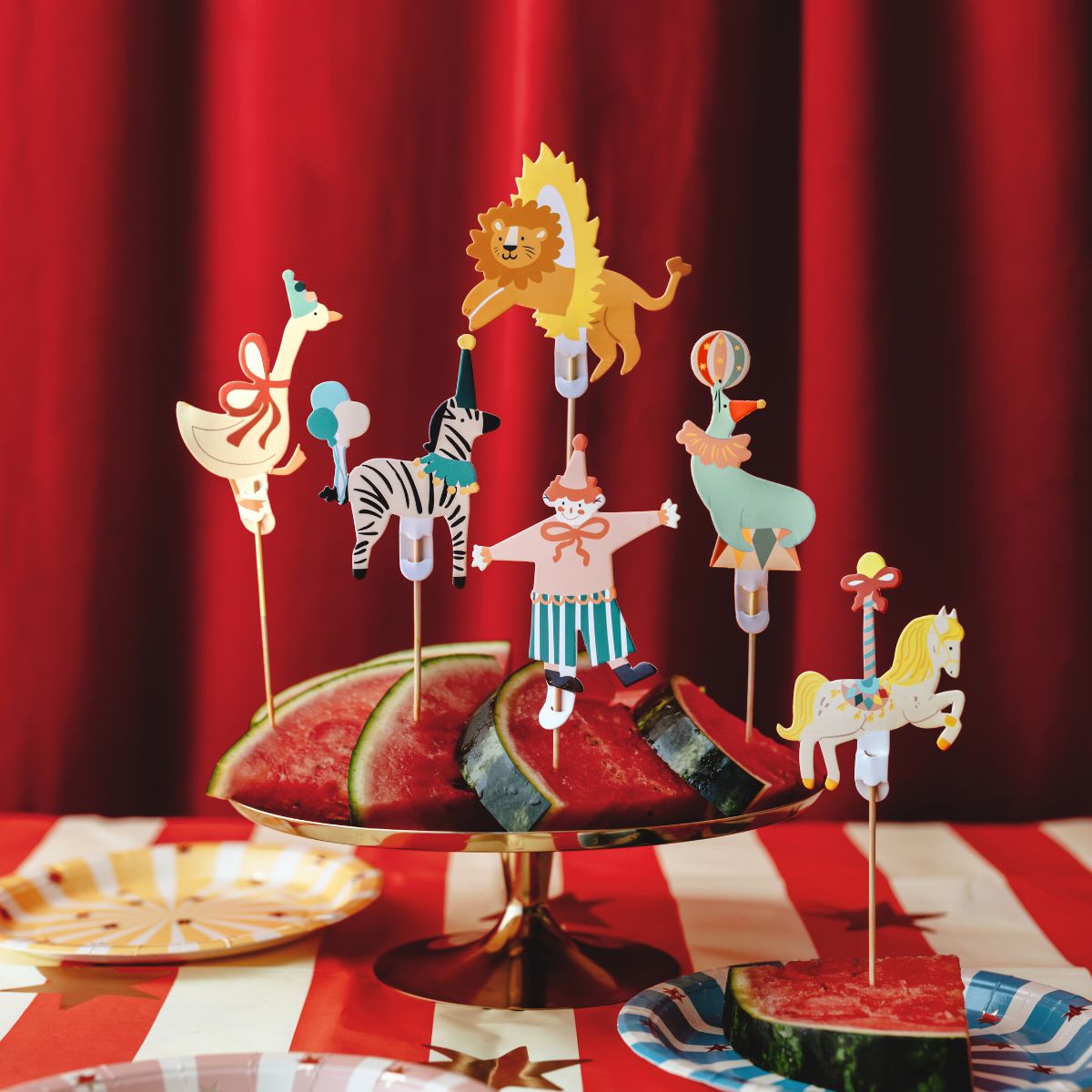 PartyDeco Taarttopper Circus 9-11 cm 6 stuks