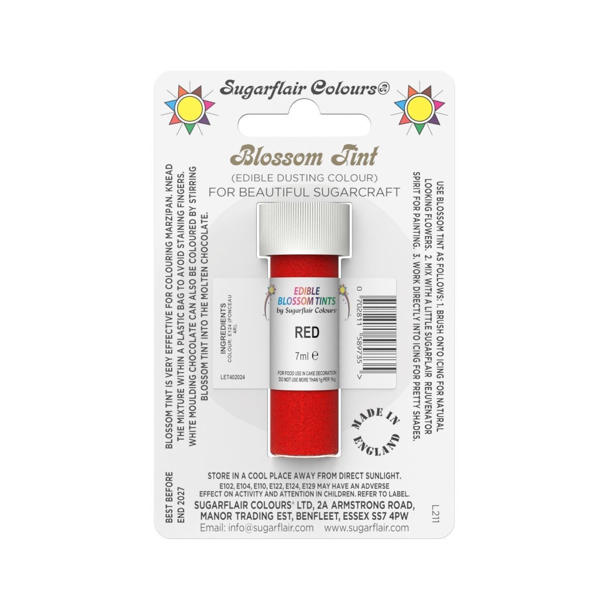 Sugarflair Eetbare Kleurpoeder Rood 7ml