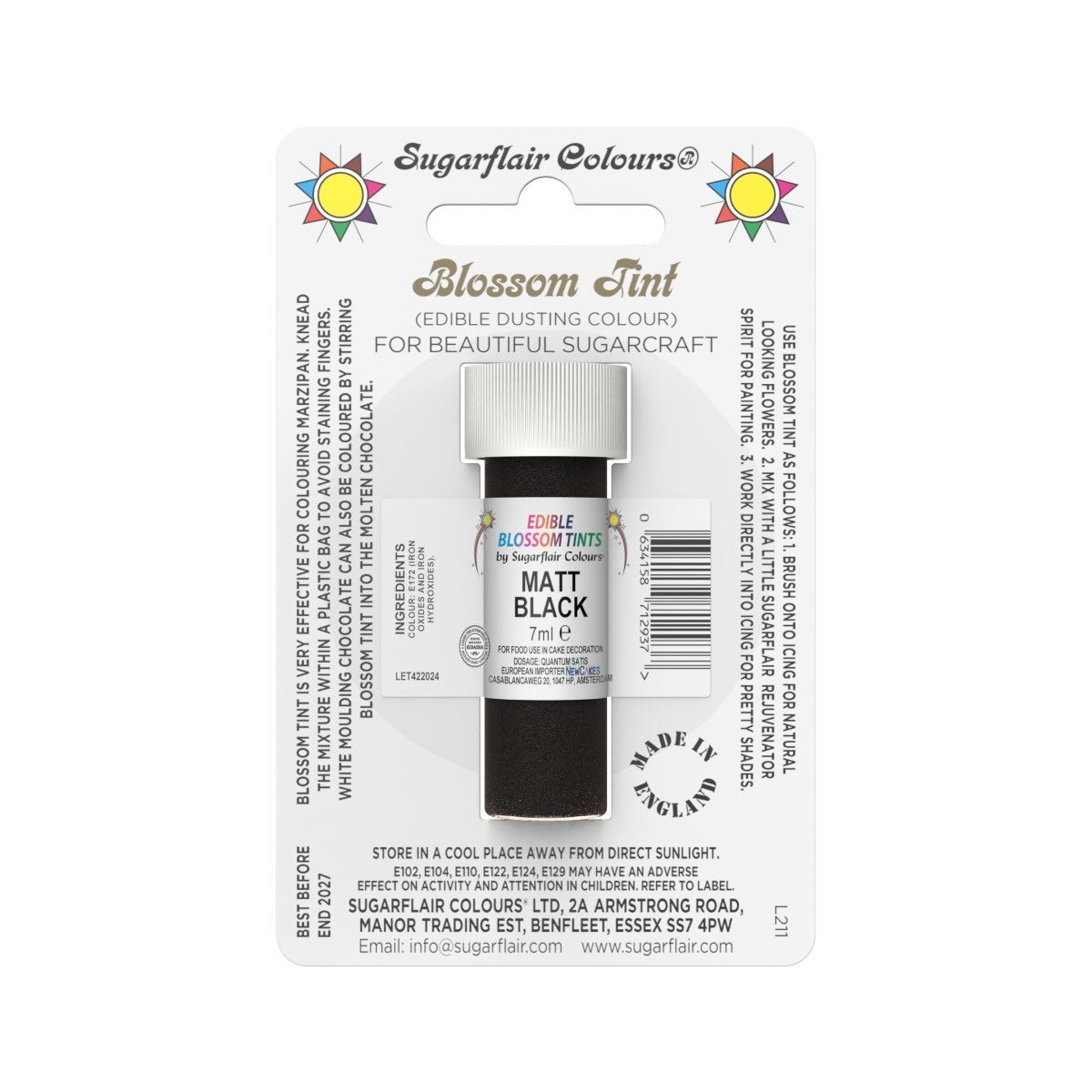 Sugarflair Eetbare Kleurpoeder Matzwart 7ml