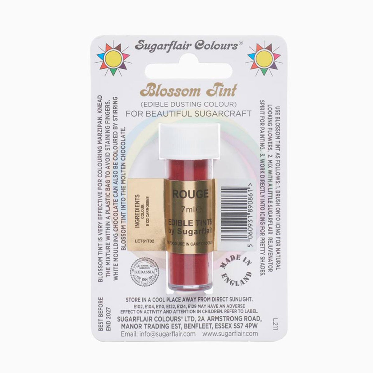 Sugarflair Eetbare Kleurpoeder Rood Rouge 7ml