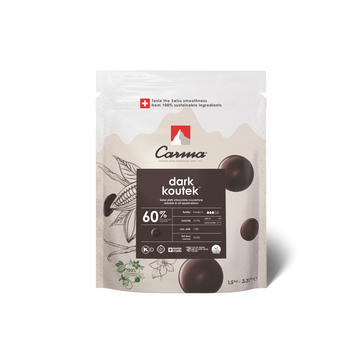 Carma Chocoladedruppels 1,5 kg - Dark Koutek 60%