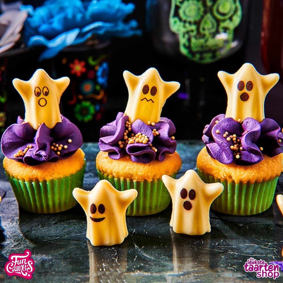 Mini Halloween Cupcakes met Chocolade Decoraties