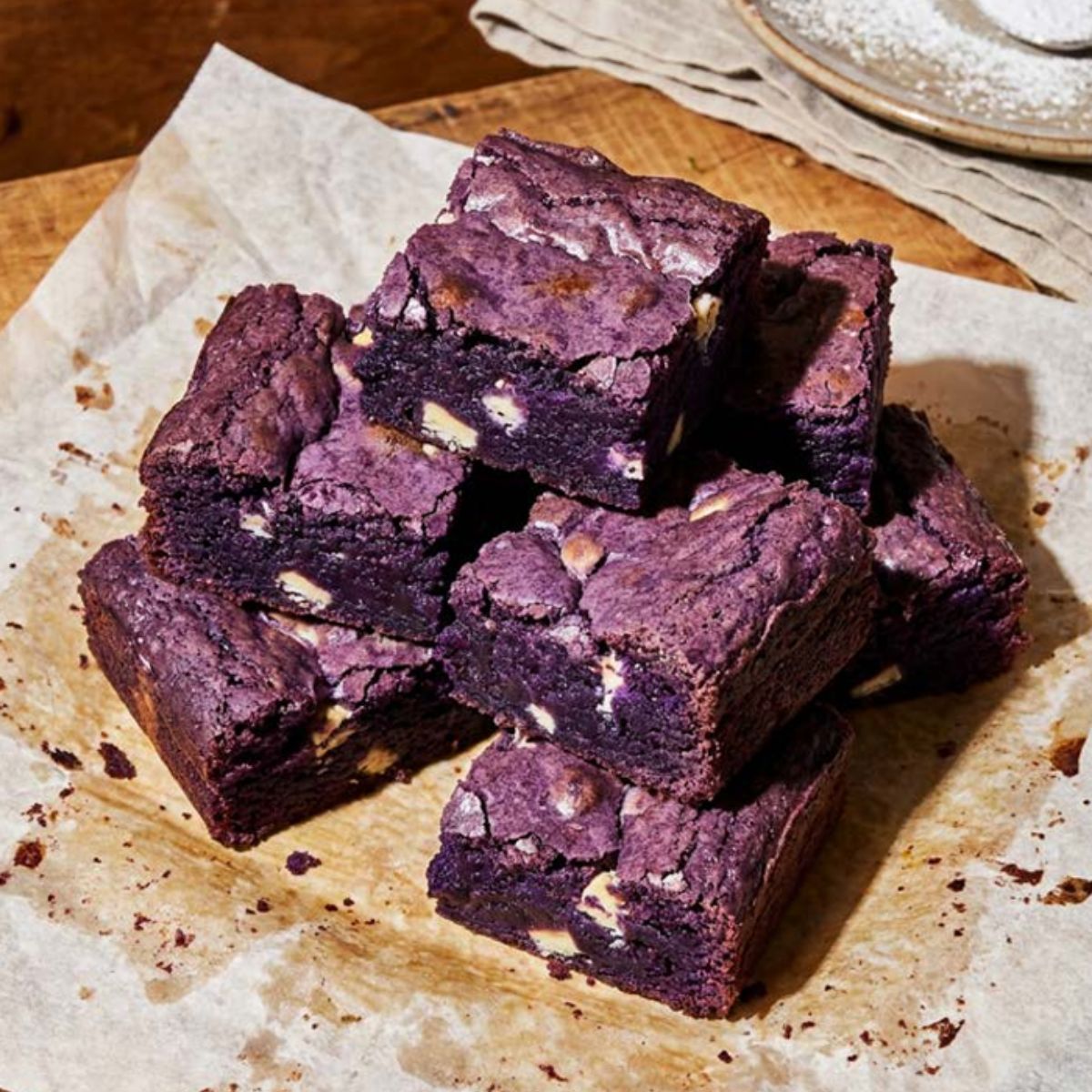 Ube brownies met witte chocolade