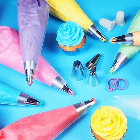 Creatieve Bakset Icing Piping Siliconen Crème Spuitzak En 6 X Roestvrijstalen Spuitmonden Set Diy Taart Decoreren Gereedschap Glazuurspuit Set